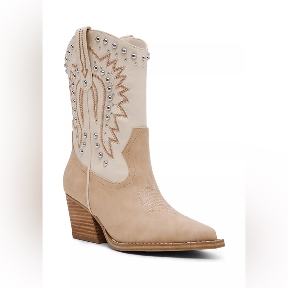Dolce Vita Aledo Sand Multi Suede Studded Mid-Calf Western Boots - Picture 2 of 13